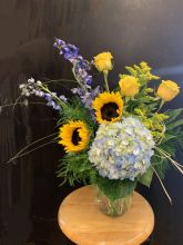 Blues and Yellow Vase Arrangement