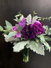Purple Carnations and Dusty Miller Bridesmaids Bouquet