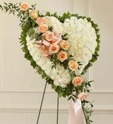 White Heart with Peach Roses