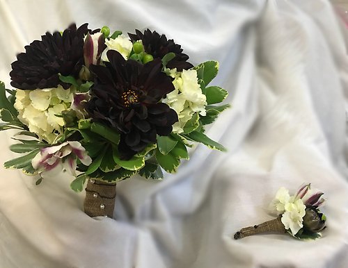 Burgandy, White & Burlap Bouquet