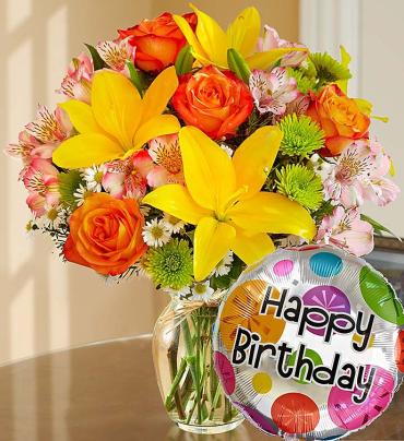 Garden Delight Bouquet with Happy Birthday Mylar