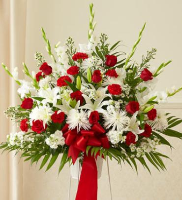 Red and White Sympathy Arrangement