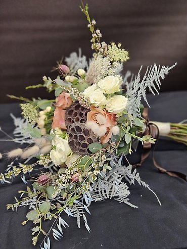 Blue and Peach Bridal Bouquet