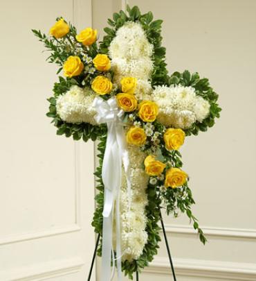 White Cross with Yellow Roses