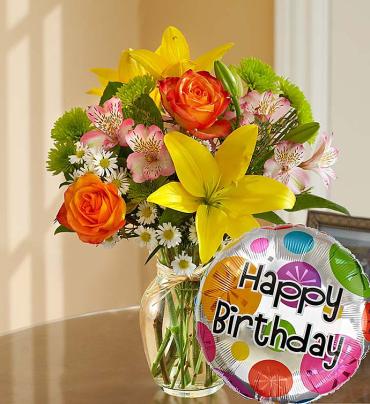 Garden Delight Bouquet with Happy Birthday Mylar