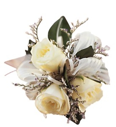 3 White Spray Rose Corsage