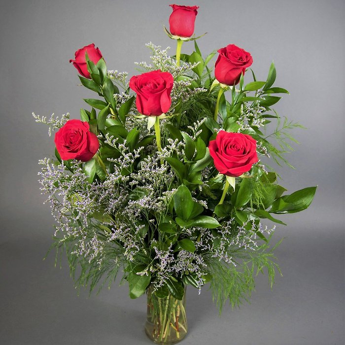 6 Red Roses Arranged