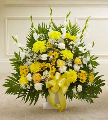 Yellow and White Sympathy Arrangement
