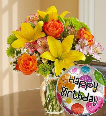 Garden Delight Bouquet with Happy Birthday Mylar